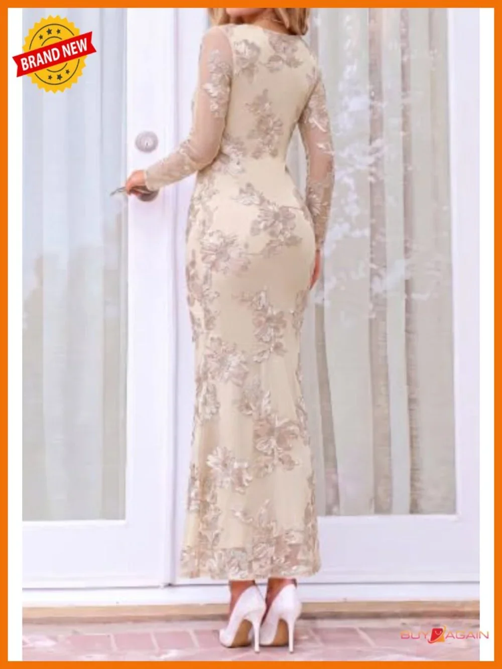 BTFBM Women's Long Sleeve Mesh Floral Mermaid Maxi Dress Wedding Guest